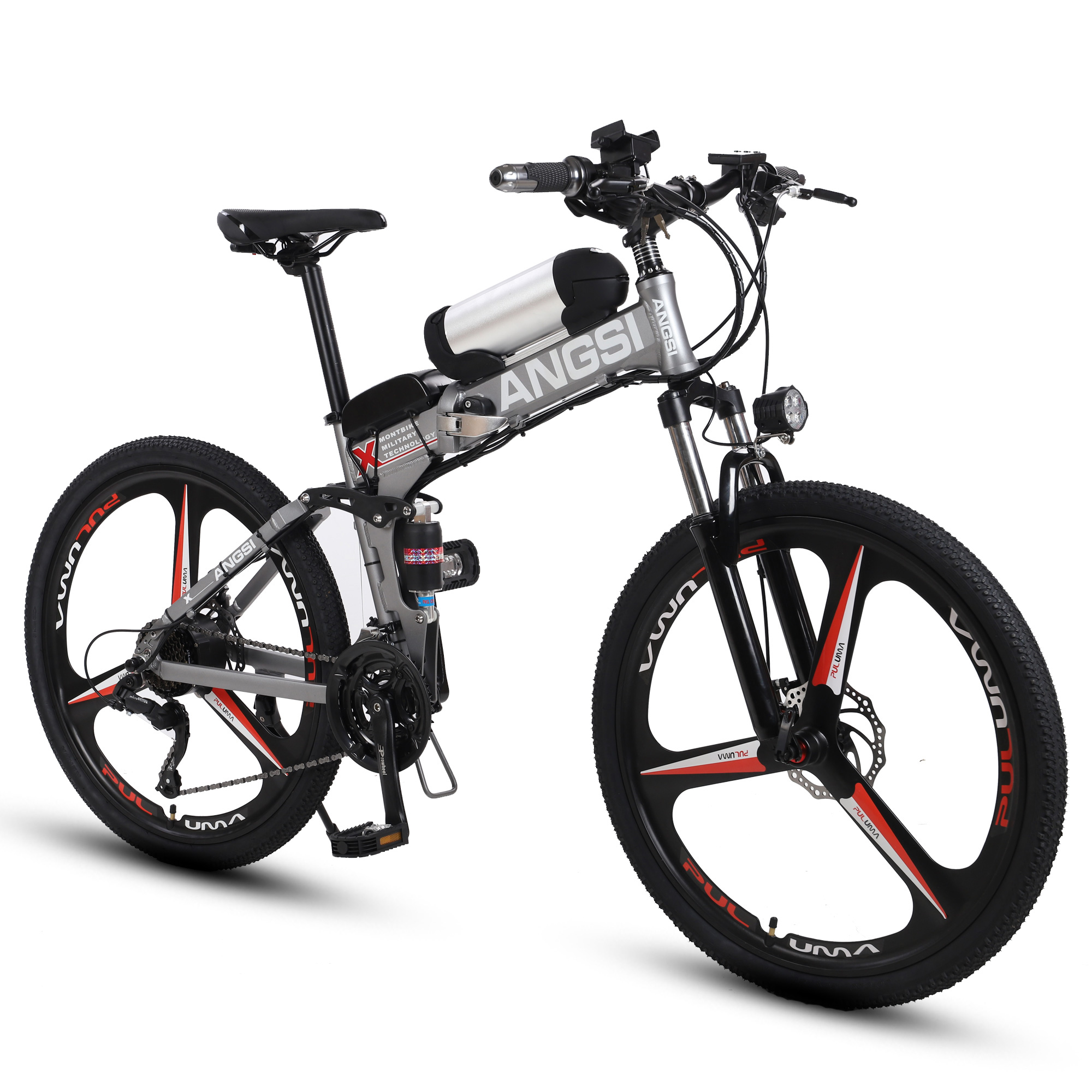Folding Electric Mountain Bike 26 Inch Aluminum Alloy Frame Full Suspension Lithium Rear Hub Motor Rear Carrier Disc Brake 