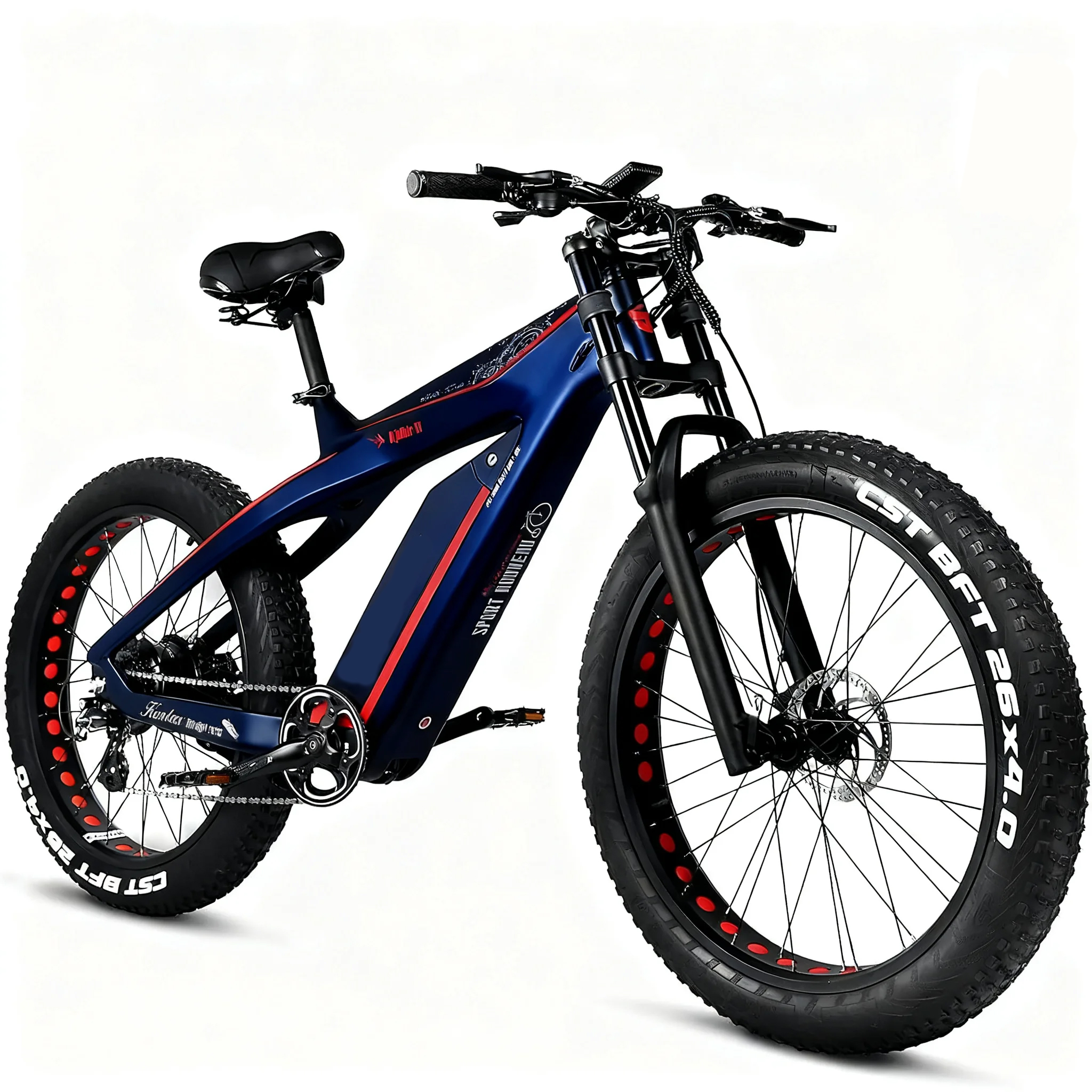 26*4 Tire Carbon Fiber Frame 8-speed Brushless Motor 48V 15AH Lithium Battery Electric Mountain Sports Bicycle Dual Disc Brake 