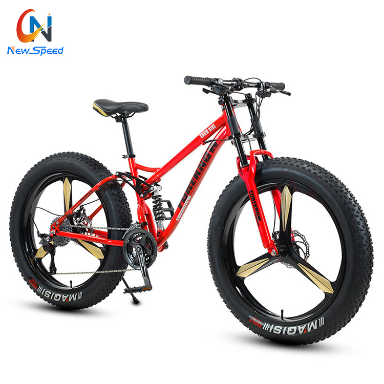 Low Ride Buy 26 Inch 4.0 Fat Tire Disc Brake Full Suspension Mountain Bike with Aluminum Alloy Frame 24 Speed Steel Fork Red Rim